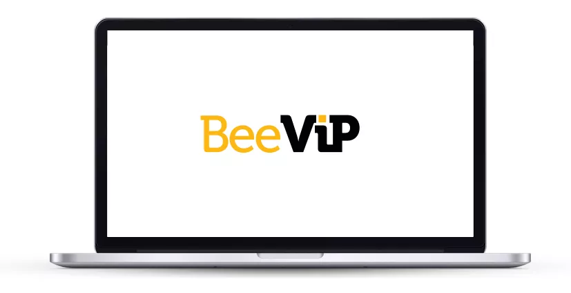 BeeVip logo on a laptop screen - Swifty apartment web designs and multifamily websites