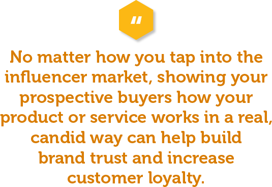 No matter how you tap into the influencer market, showing your prospective buyers how your product or service works in a real, candid way can help build brand trust and increase customer loyalty.