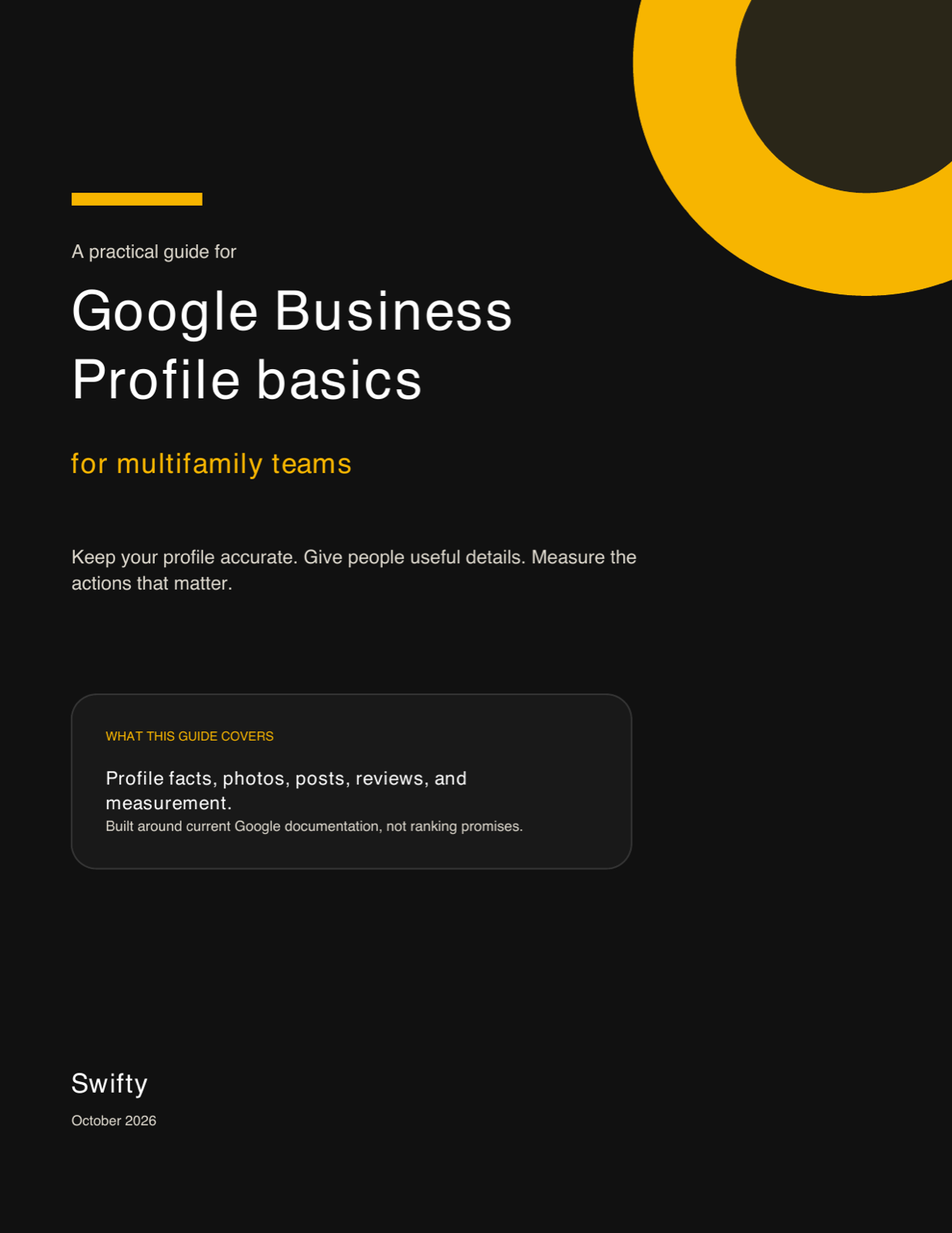 Cover of Swifty Google Business Profile Basics for Multifamily Teams guide