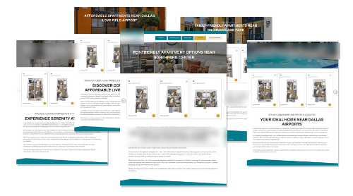 Several hyper-effective local landing pages for an apartment community in Dallas, each targeting a different nearby neighborhood