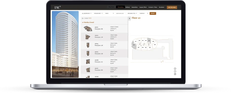 HiveSite list of available apartments beside the interactive floor map