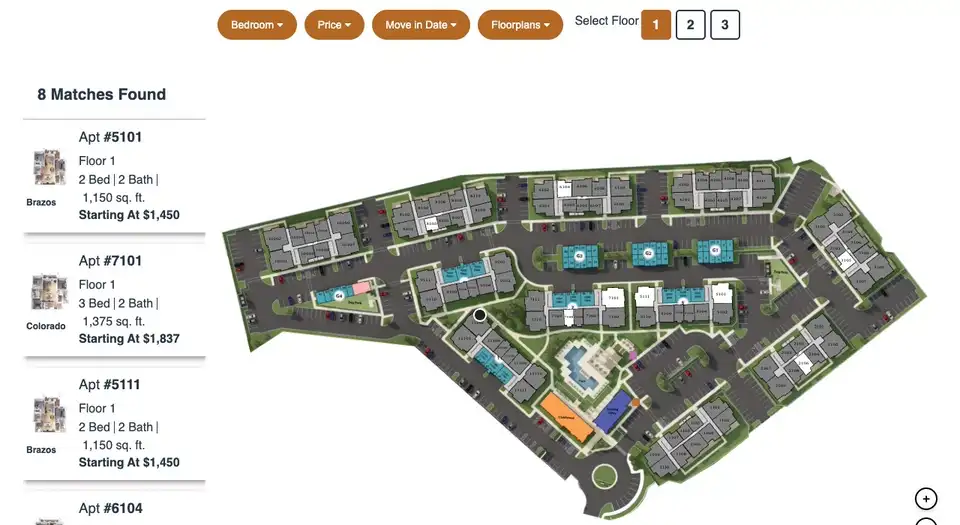Clicking through a HiveSite interactive site map of a garden-style community